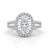 White Gold Oval Cut Diamond Halo Engagement Ring With Split Pave Shank