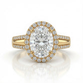 Yellow Gold Oval Cut Diamond Halo Engagement Ring With Split Pave Shank