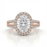 Rose Gold Oval Cut Diamond Halo Engagement Ring With Split Pave Shank