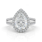Silver Pear Cut Diamond Halo Engagement Ring With Split Pave Shank