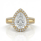 Yellow Gold Pear Cut Diamond Halo Engagement Ring With Split Pave Shank