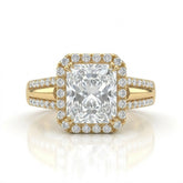 Yellow Gold Radiant Cut Diamond Halo Engagement Ring With Split Pave Shank