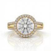 Yellow Gold Round Cut Diamond Halo Engagement Ring With Split Pave Shank