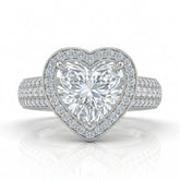 Silver Caelvani Heart Cut Diamond Halo Engagement Ring With Triple Row Pave Shank