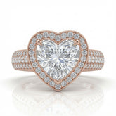 Rose Gold Caelvani Heart Cut Diamond Halo Engagement Ring With Triple Row Pave Shank