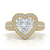 Yellow Gold Caelvani Heart Cut Diamond Halo Engagement Ring With Triple Row Pave Shank