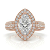 Rose Gold Caelvani Marquise Cut Diamond Halo Engagement Ring With Triple Row Pave Shank