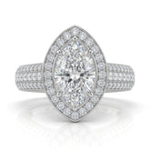 Silver Caelvani Marquise Cut Diamond Halo Engagement Ring With Triple Row Pave Shank
