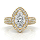 Yellow Gold Caelvani Marquise Cut Diamond Halo Engagement Ring With Triple Row Pave Shank