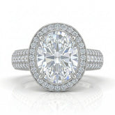 Silver Caelvani Oval Cut Diamond Halo Engagement Ring With Triple Row Pave Shank