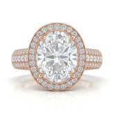 Rose Gold Caelvani Oval Cut Diamond Halo Engagement Ring With Triple Row Pave Shank