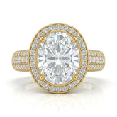 Yellow Gold Caelvani Oval Cut Diamond Halo Engagement Ring With Triple Row Pave Shank
