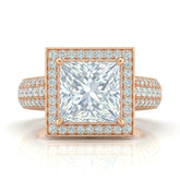 Rose Gold Caelvani Princess Cut Diamond Halo Engagement Ring With Triple Row Pave Shank