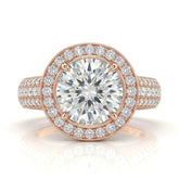 Rose Gold Caelvani Round Cut Diamond Halo Engagement Ring With Triple Row Pave Shank