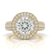 Yellow Gold Caelvani Round Cut Diamond Halo Engagement Ring With Triple Row Pave Shank