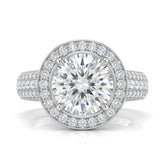 White Gold Caelvani Round Cut Diamond Halo Engagement Ring With Triple Row Pave Shank