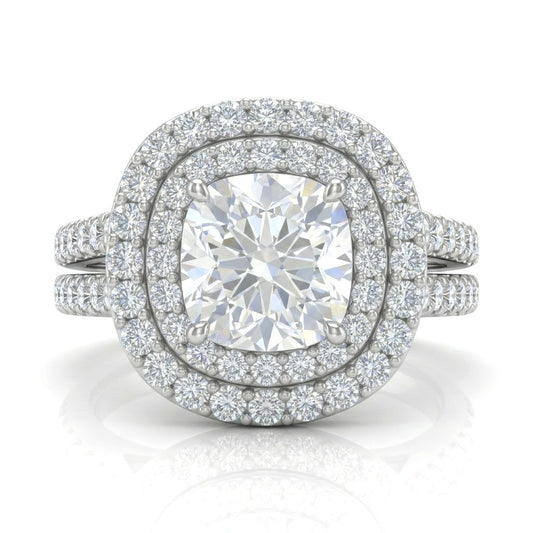 White Gold Celestique Cushion Double Halo Diamond Engagement Ring