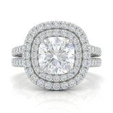Silver Celestique Cushion Double Halo Diamond Engagement Ring