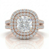 Rose Gold Celestique Cushion Double Halo Diamond Engagement Ring
