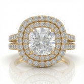 Yellow Gold Celestique Cushion Double Halo Diamond Engagement Ring