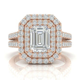 Rose Gold Celestique Emerald Double Halo Diamond Engagement Ring