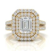 Yellow Gold Celestique Emerald Double Halo Diamond Engagement Ring