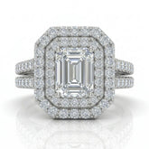 White Gold Celestique Emerald Double Halo Diamond Engagement Ring