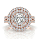 Rose Gold Celestique Round Double Halo Diamond Engagement Ring