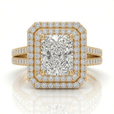 Yellow Gold Celestique Radiant Double Halo Diamond Engagement Ring