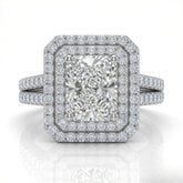 White Gold Celestique Radiant Double Halo Diamond Engagement Ring