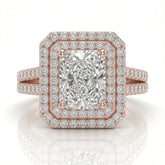 Rose Gold Celestique Radiant Double Halo Diamond Engagement Ring