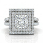 White Gold Celestique Princess Double Halo Diamond Engagement Ring