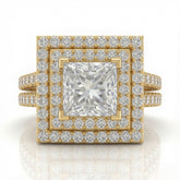 Yellow Gold Celestique Princess Double Halo Diamond Engagement Ring