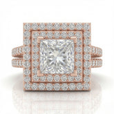 Rose Gold Celestique Princess Double Halo Diamond Engagement Ring