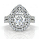 Silver Celestique Pear Double Halo Diamond Engagement Ring