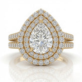 Yellow Gold Celestique Pear Double Halo Diamond Engagement Ring