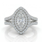 Silver Celestique Marquise Double Halo Diamond Engagement Ring