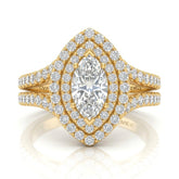 Yellow Gold Celestique Marquise Double Halo Diamond Engagement Ring