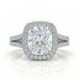 White Gold Cushion Halo Split Shank Diamond Engagement Ring