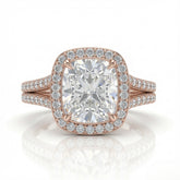 Rose Gold Cushion Halo Split Shank Diamond Engagement Ring