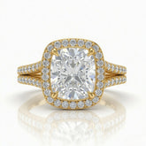 Yellow Gold Cushion Halo Split Shank Diamond Engagement Ring
