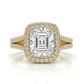 Yellow Gold Emerald Halo Split Shank Diamond Engagement Ring