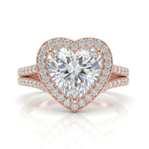 Rose Gold Heart Halo Split Shank Diamond Engagement Ring