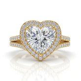 Yellow Gold Heart Halo Split Shank Diamond Engagement Ring