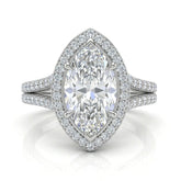 White Gold Marquise Halo Split Shank Diamond Engagement Ring