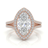 Rose Gold Marquise Halo Split Shank Diamond Engagement Ring