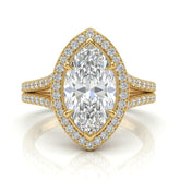 Yellow Gold Marquise Halo Split Shank Diamond Engagement Ring