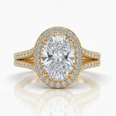 Yellow Gold Oval Halo Split Shank Diamond Engagement Ring