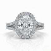 Silver Oval Halo Split Shank Diamond Engagement Ring