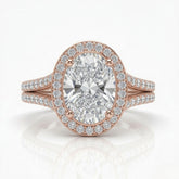 Rose Gold Oval Halo Split Shank Diamond Engagement Ring